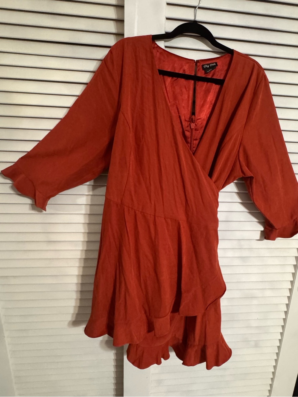 City Chic Rust Red Wrap Ruffle Mini Romper